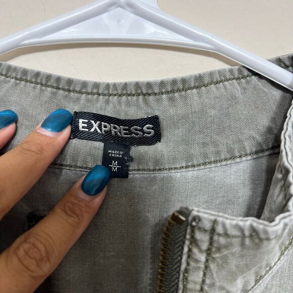 Express Green Acid Wash Military Style Cargo Jacket Medium Women - Picture 2 of 7